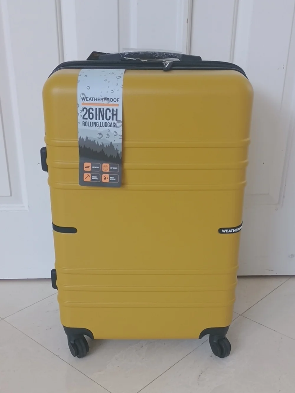 NWT! Weatherproof Hard-Shell Carry-On Spinner in Mustard Yellow (Super Light!)